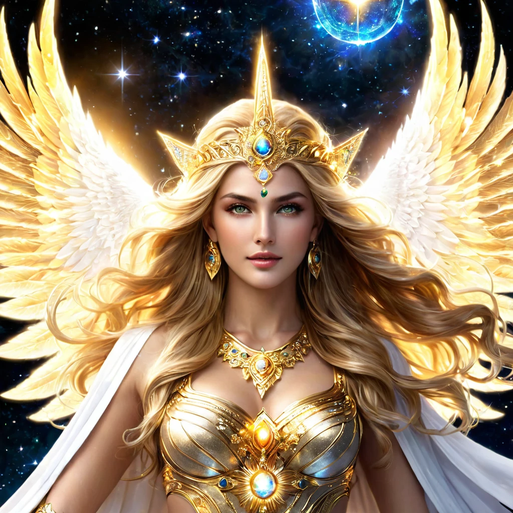 (Highest quality,High resolution,masterpiece:1.2),Very detailed,(Realistic,Realistic,Realistic:1.37)(Cosmic Love Goddess:1.1,beautiful:1.1,Spirit Body:1.1),Sacred Goddess,Heavenly Beauty,Supernatural Beings,Magnificent cosmic presence,Majestic celestial bodies,Dazzling aura,Mysterious glow,Transcendent elegance,(Luminous Energy:1.1),(Immortal God:1.2),A godsend,Mysterious clothing,Calm expression,Flowing golden hair,(Sparkling Eyes:1.1),(Heavenly Beauty:1.1),Magnificent Heaven,God&#39;s Love and Mercy,Colorful nebulae dance in the background.,Sparkling particles of stardust floating around her,As her divine powers grow、The galaxy swirls around her,Infinite space stretches beyond the horizon,Magical Tips(Magic twinkle:1.1),Cosmic rays envelope the sky in glow,(Vibrant colors:1.1),(Colors of the universe:1.1),A calming color palette,Evokes feelings of peace and tranquility,The Majestic Divine Being Who Fills the Universe,Magical atmosphere,(Subtle details:1.1),Delicate brushwork creates intricate patterns,(Mysterious brushwork:1.1),(Dreamy strokes:1.1),Highly detailed depiction of celestial features,Subtle gradients add depth to your images,Bring her to life、Attention to detail and texture,Perfectly realistic depiction,(Impressive definition:1.1),(Incredible realism:1.1),The attention to detail is so perfect you can see every single hair.,(Perfect photorealism:1.1),(Ultra-detailed illustrations:1.1),(芸術のmasterpiece:1.1),A perfect composition with a good balance of light and shadow,The soft yet vibrant lighting is her divine々It highlights the beauty of,The magical glow that emanates from her celestial body,Subtle highlights and shadows add depth and dimension,(Sublime Brilliance:1.1),(Fantastic lighting:1.1),(Shining Sparkle:1.1),(harmonious lighting:1.1)