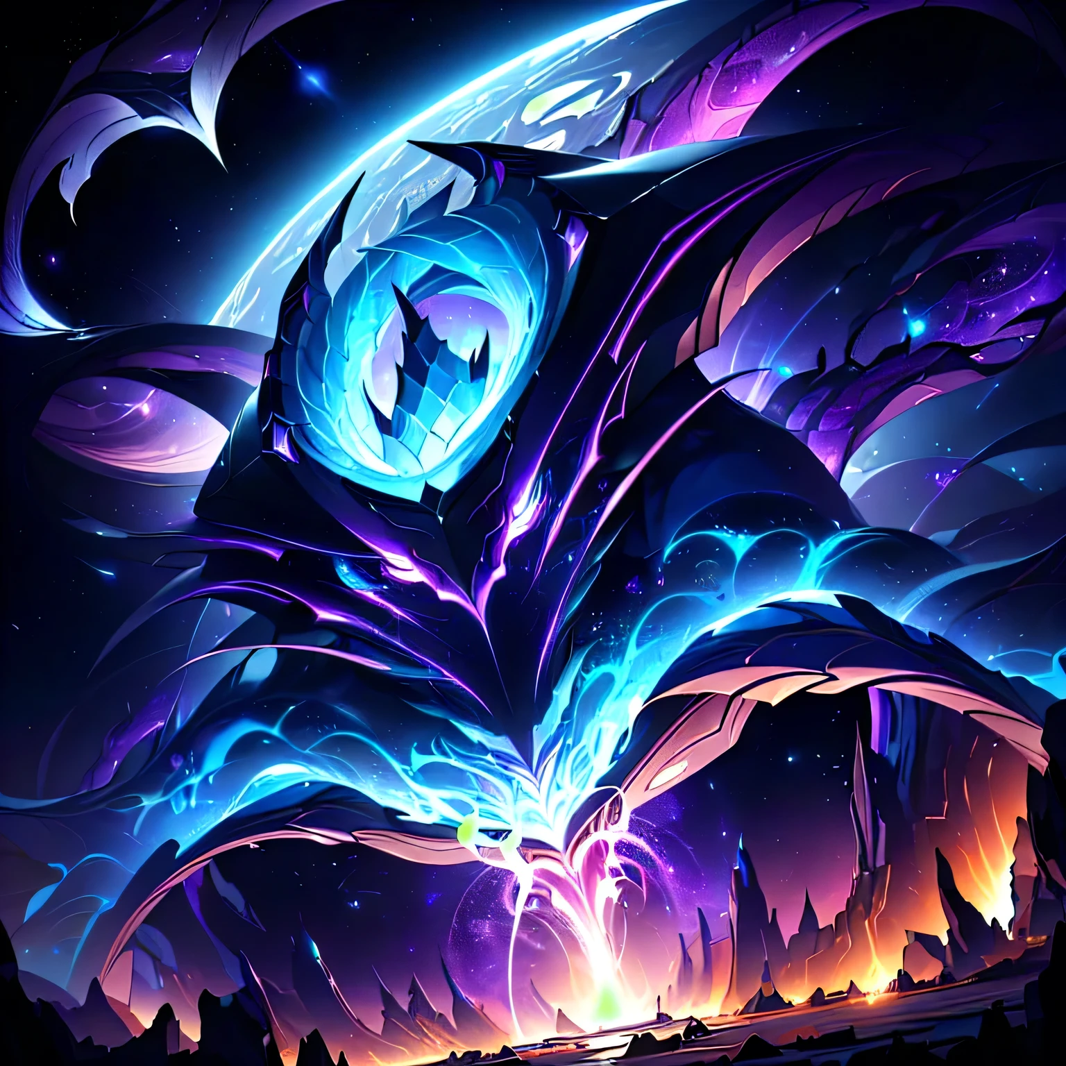 a close up of a very strange looking creature in a space, 8 k hd wallpaperjpeg artifact, 8k hd wallpaperjpeg artifact, league of legends arcane, nocturne from league of legends, 8k stunning artwork, 4k detailed digital art, aurelion sol, 4k highly detailed digital art, league of legends splash art, magnificent background