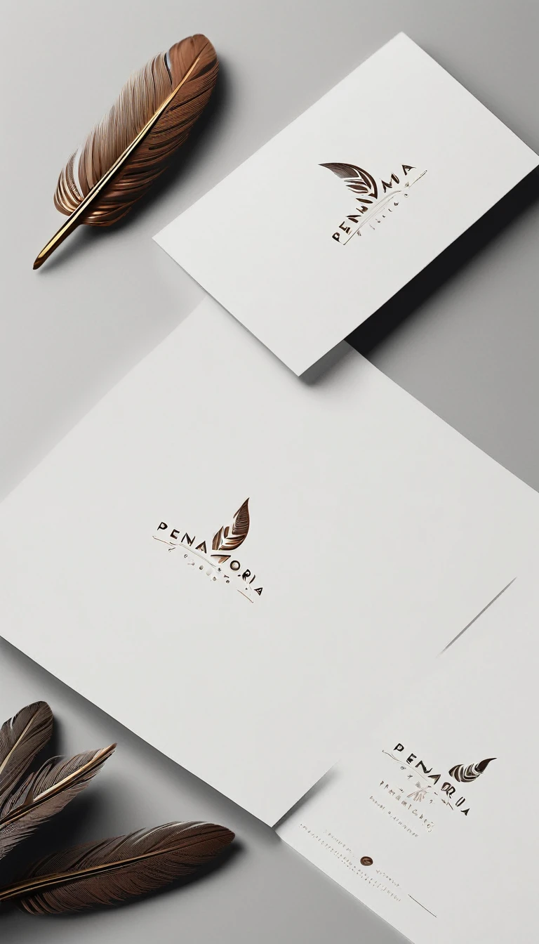 A minimal, modern, simple, cinematic logo design for the brand “Penamemoria". Create a modern, minimalistic, high-quality, masterpiece, fantastic, poetic feather that symbolizes dreams and stories.