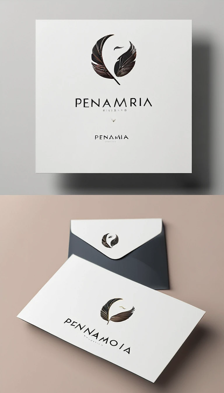 A minimal, modern, simple, cinematic logo design for the brand “Penamemoria". Create a modern, minimalistic, high-quality, masterpiece, fantastic, poetic feather that symbolizes dreams and stories.