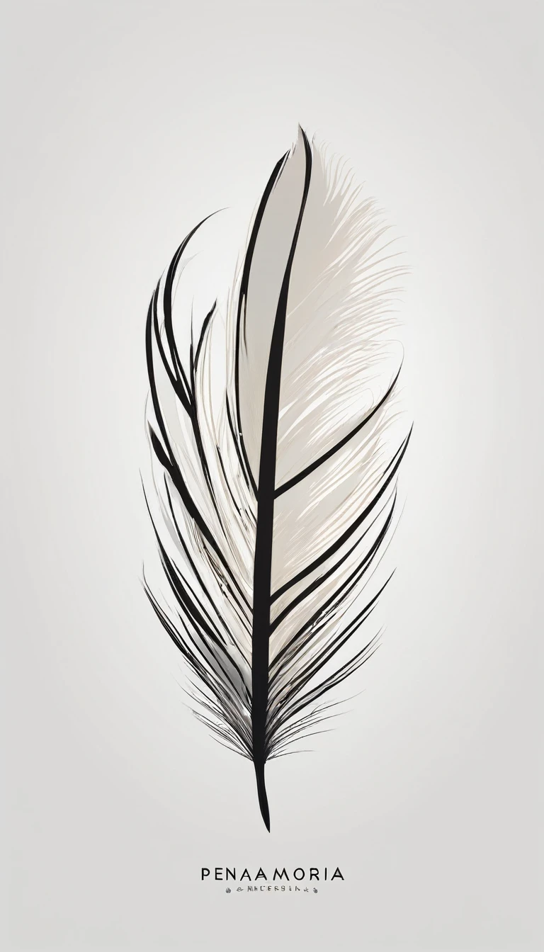 A minimal, modern, simple, cinematic logo design for the brand “Penamemoria". Create a modern, minimalistic, high-quality, masterpiece, fantastic, poetic feather that symbolizes dreams and stories.