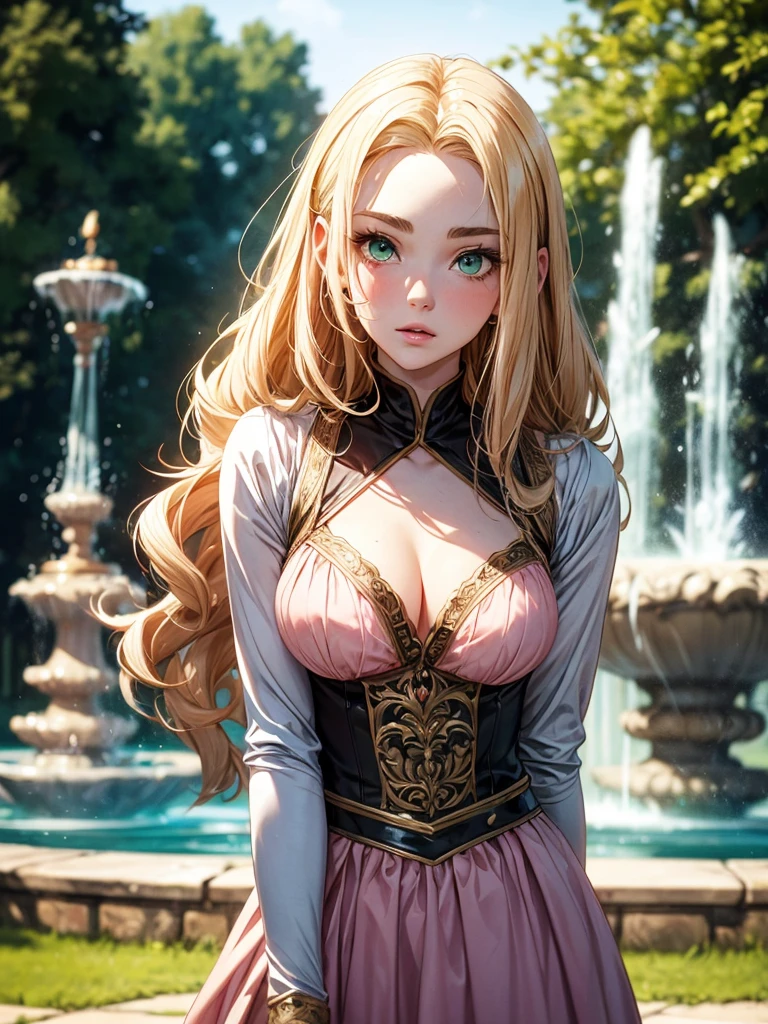 Caucasian girl 25 years old , 1girl, perfect eyeeautiful detailed eyes:1.05), natural large breasts,  delicate face, fair skin, detailed skin, realistic skin, medium length hair, hair voluminous, super high resolution, 8k, parameters Best quality, (masterpiece:1.4), (magic accessories and fair skin:1.4), extremely detailed [[[{silk|lycra}:lacy:0.3]:{silk|latex}:0.6]:feather:0.9] ({((pleated skirt)+(shirt:1.2))|(mini night robe, camisole, (kimono. Pale skin:1.1))|(crochet tank crop top, sleeveless bra corset, (bralette:1.2))},{skirt dress|(summer minidress:1.4)|(evening minidress:1.2)|wedding minidress}), neckline, ultra detailed, photorealistic, (best quality:1.4), super high resolution, (Realistic 1.4), More details, (portrait, full body), (((1girl))), (witchcraft:1.1), magic energy flows and sparkles, {(castle, stronghold) city|hills|(vegetation fields with village on background:1.0)}, (beautiful and aesthetic:1.2), (fractal art:1.4), (cinematic light:1.1), 16K, HDR, RTX, Ray Tracing, Radiosity, Anisotropic Filtering, Subsurface Scattering, metallic reflections, vibrant colors
