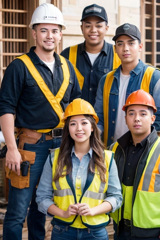 One young woman and three young men　A group of professional architects　