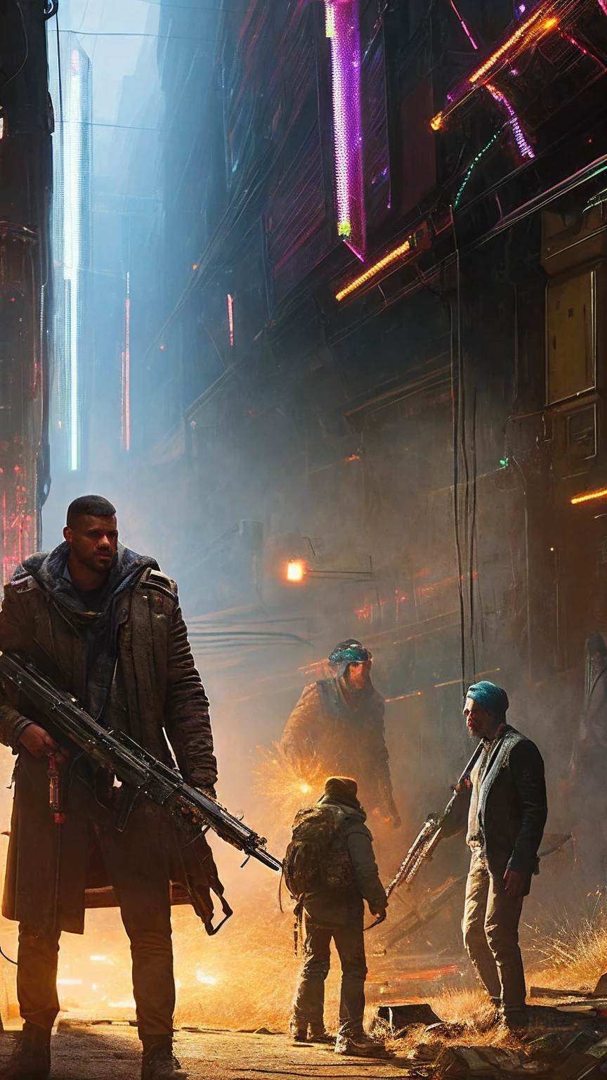 photorealistic, group of peoples  at the cyberpunk city at the street, someone look at camera,  cyberpunk haircuts, bokeh , sharp focus, emitting diodes, smoke, artillery, sparks, racks, system unit, motherboard, by pascal blanche rutkowski repin artstation hyperrealism painting concept art of detailed character design matte painting, 4 k resolution blade runner, sharp focus, emitting diodes, smoke, artillery, sparks, racks, system unit, motherboard, by pascal blanche rutkowski repin artstation hyperrealism painting concept art of detailed character design matte painting, 4 k resolution blade runner, full lenght body photo