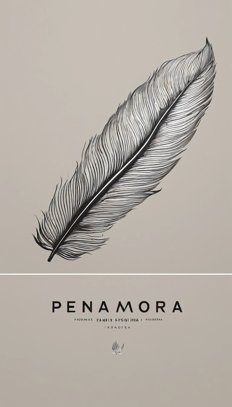A minimal, modern, simple, cinematic logo design for the brand “Penamemoria". Create a modern, minimalistic, high-quality, logo of a bird feather
