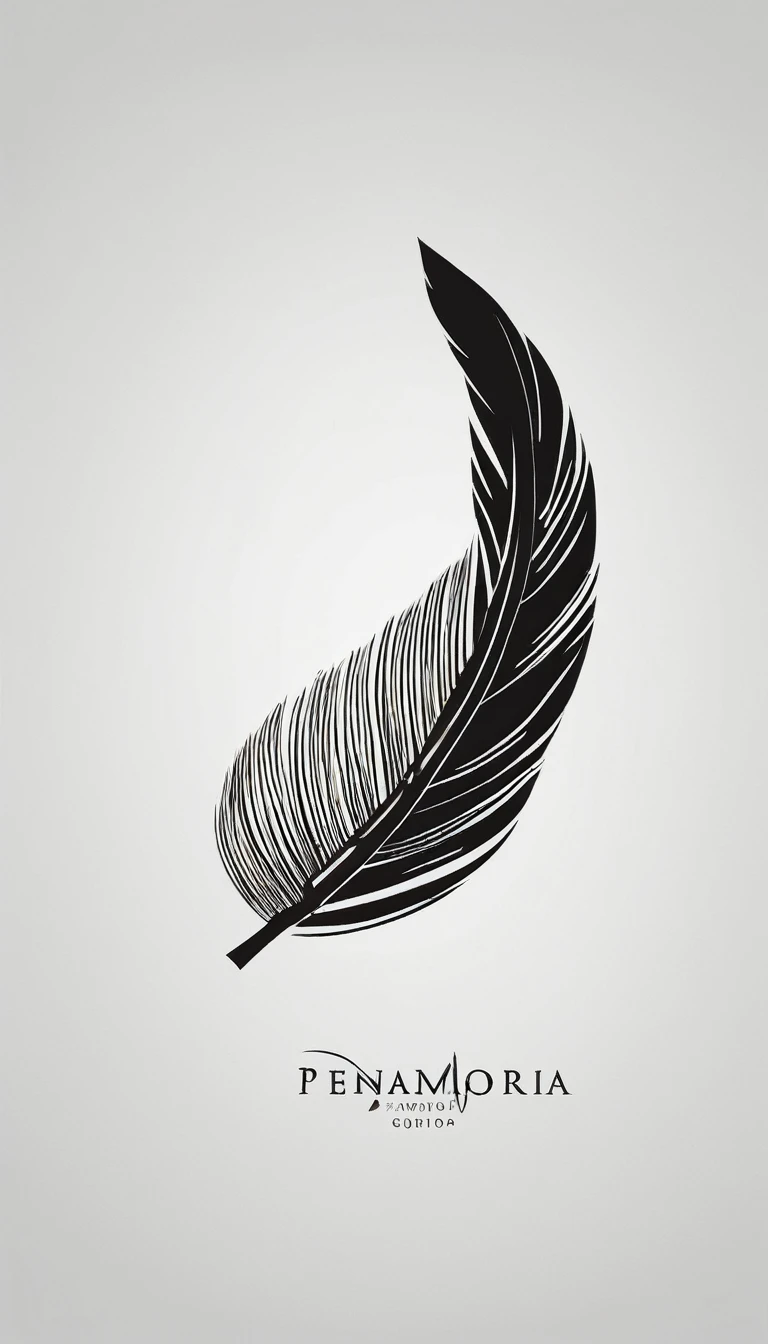 A minimal, modern, simple, cinematic logo design for the brand “Penamemoria". Create a modern, minimalistic, high-quality, logo of a bird feather