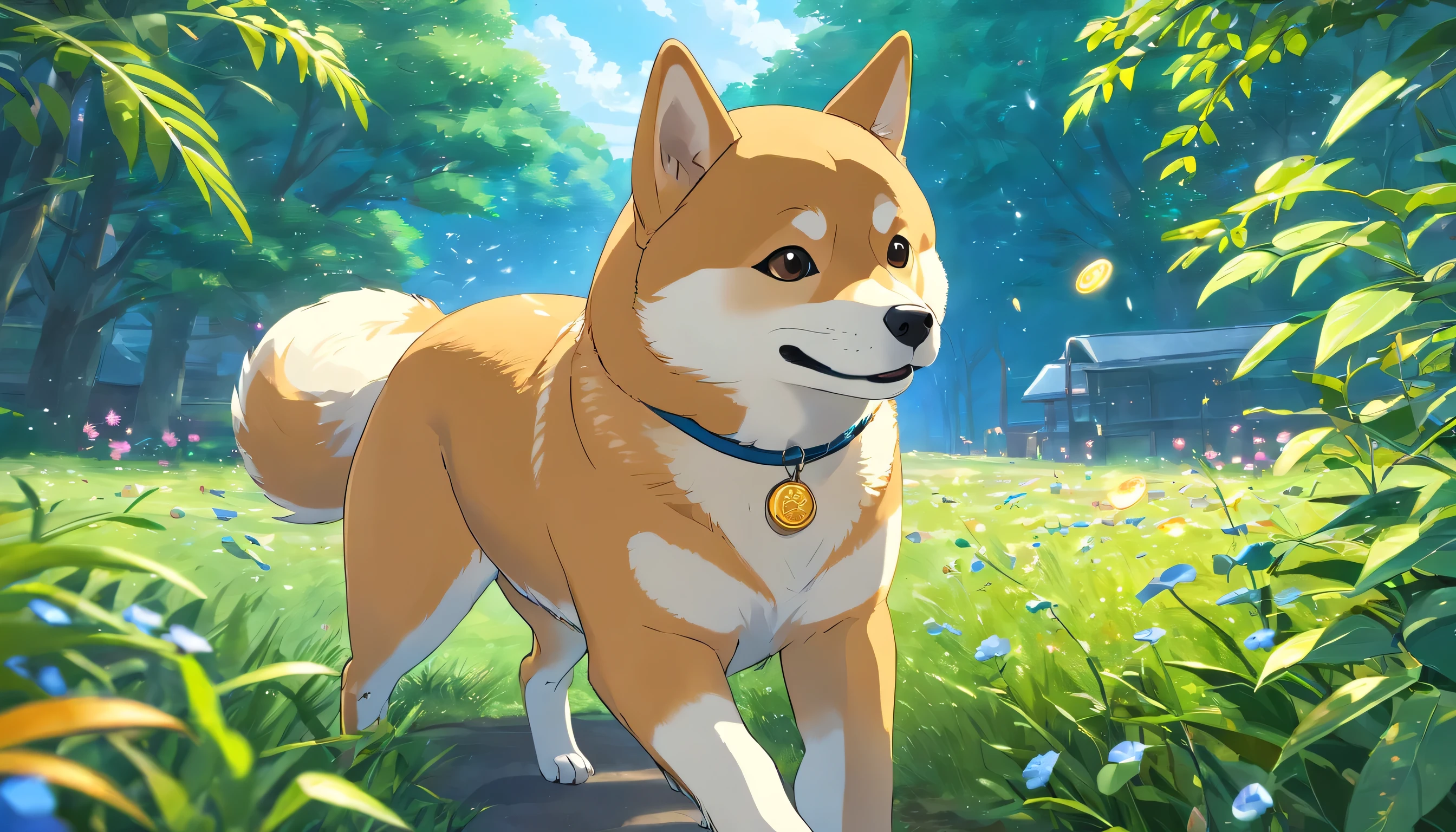 (best quality,4k,8k,highres,masterpiece:1.2),ultra-detailed,(realistic,photorealistic,photo-realistic:1.37),A masterpiece BLUE COLOR Shiba Inu with BITCOIN. IN SPACE,illustration,sharp focus,vibrant colors,lush garden background,studio lighting