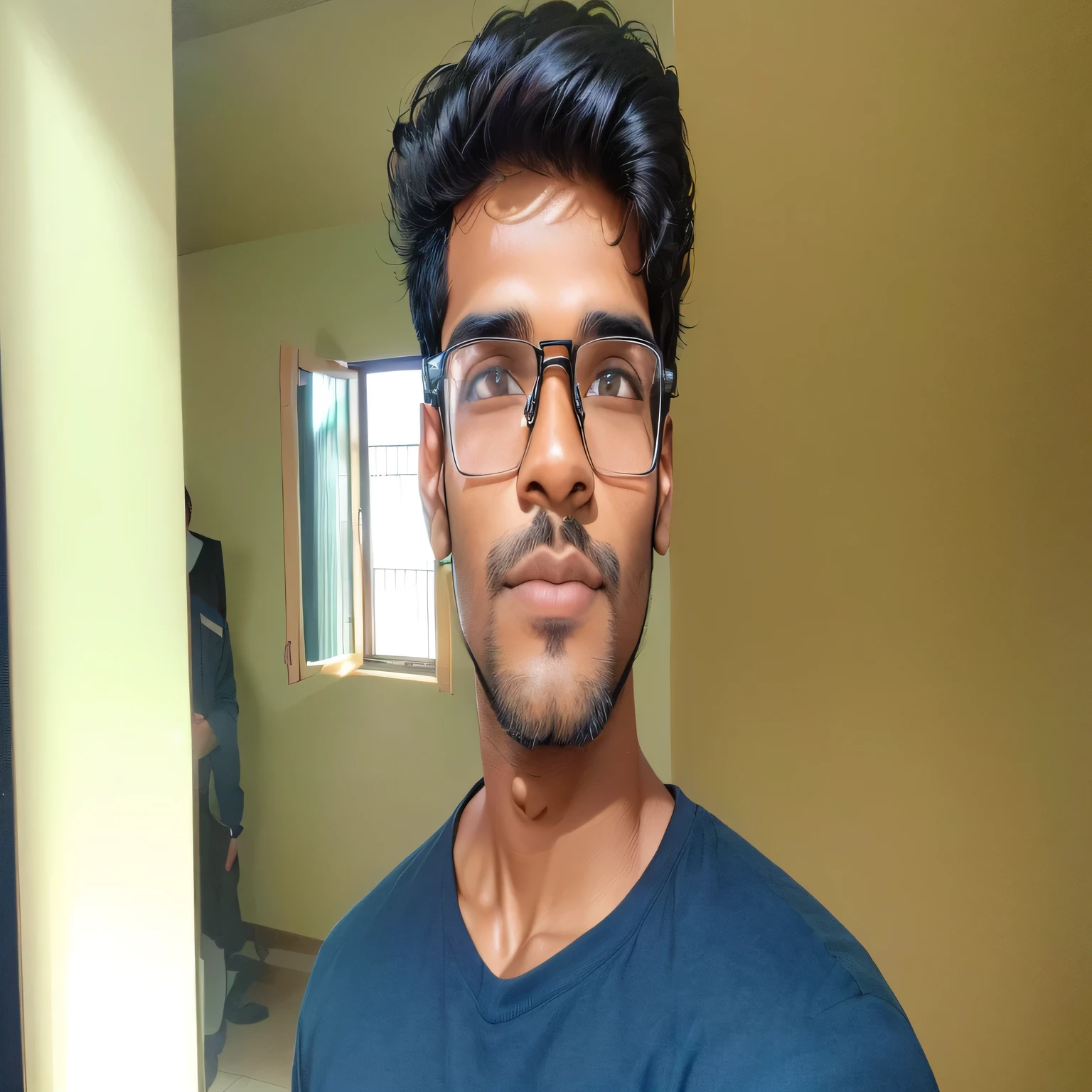 there is a man with glasses standing in a room, jayison devadas, with accurate face, jayison devadas style, portait photo profile picture, profile picture, 8k selfie photograph, very accurate photo, by Max Dauthendey, without beard, profile pic, taken with sony alpha 9, without helmet