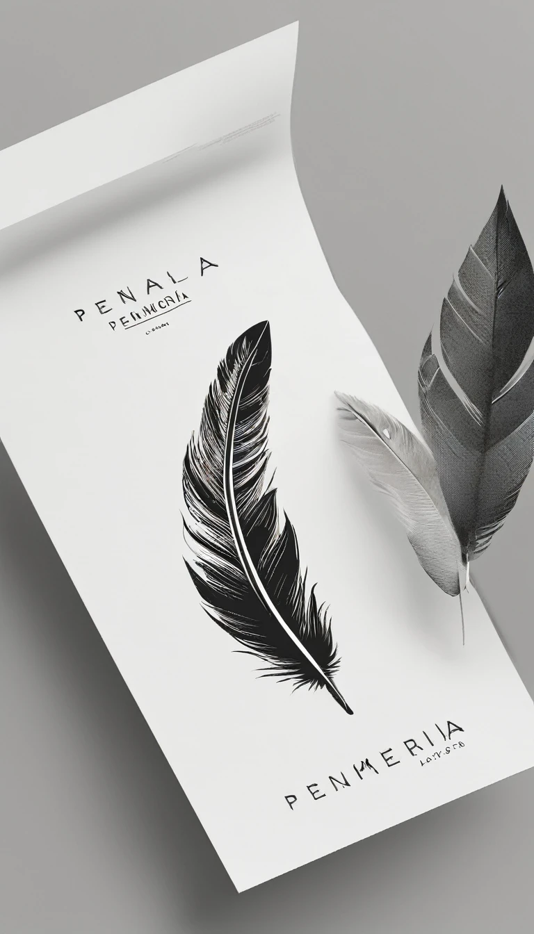 A minimal, modern, simple, cinematic logo design for the brand “Penamemoria". Create a modern, minimalistic, high-quality, logo of a feather with memories. The logo must be a symbol for dreams, stories, memories, music and imagination.