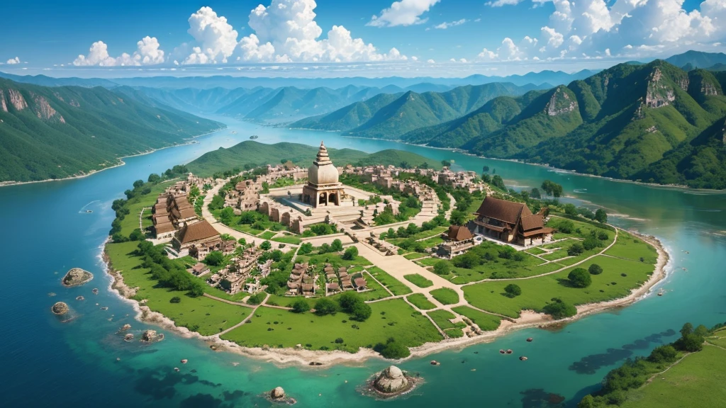 Beautiful scenery of ancient Indian village. Aerial view, Photorealistic photos, High definition.