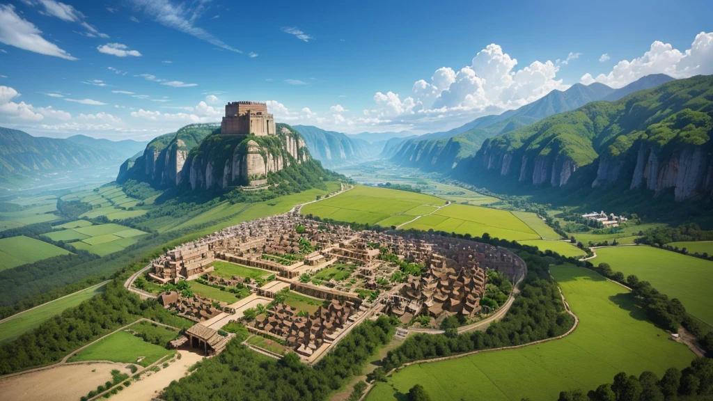 Beautiful scenery of ancient Indian village. Aerial view, Photorealistic photos, High definition.