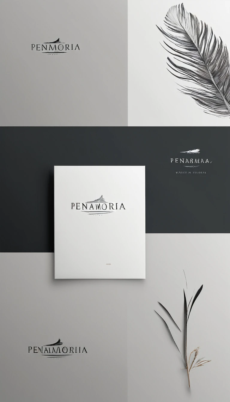 A minimal, modern, simple, cinematic logo design for the brand “Penamemoria". Create a modern, minimalistic, high-quality, logo of a feather of memories