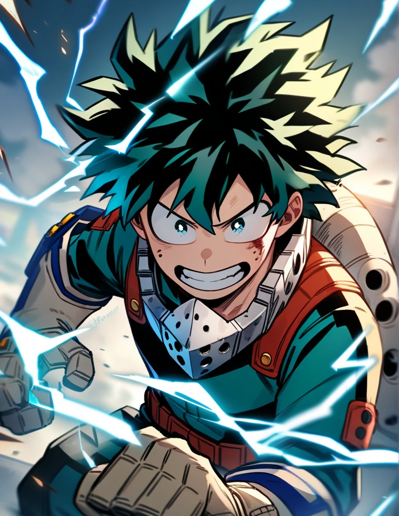 One boy, Male focus, Midoriya Izuku, boku no hero academia, Injury, electricity,, masterpiece, highest quality, so beautiful, Absurd