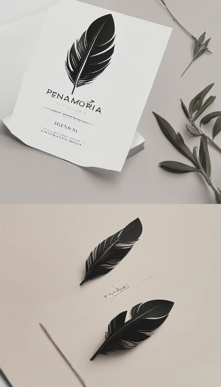 A minimal, modern, simple, cinematic logo design for the brand “Penamemoria". Create a modern, minimalistic, high-quality, logo of a boy-feather