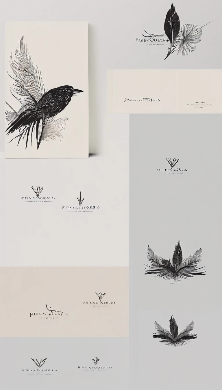 A minimal, modern, simple, cinematic logo design for the brand “Penamemoria". Create a modern, minimalistic, high-quality, logo of a boy-feather