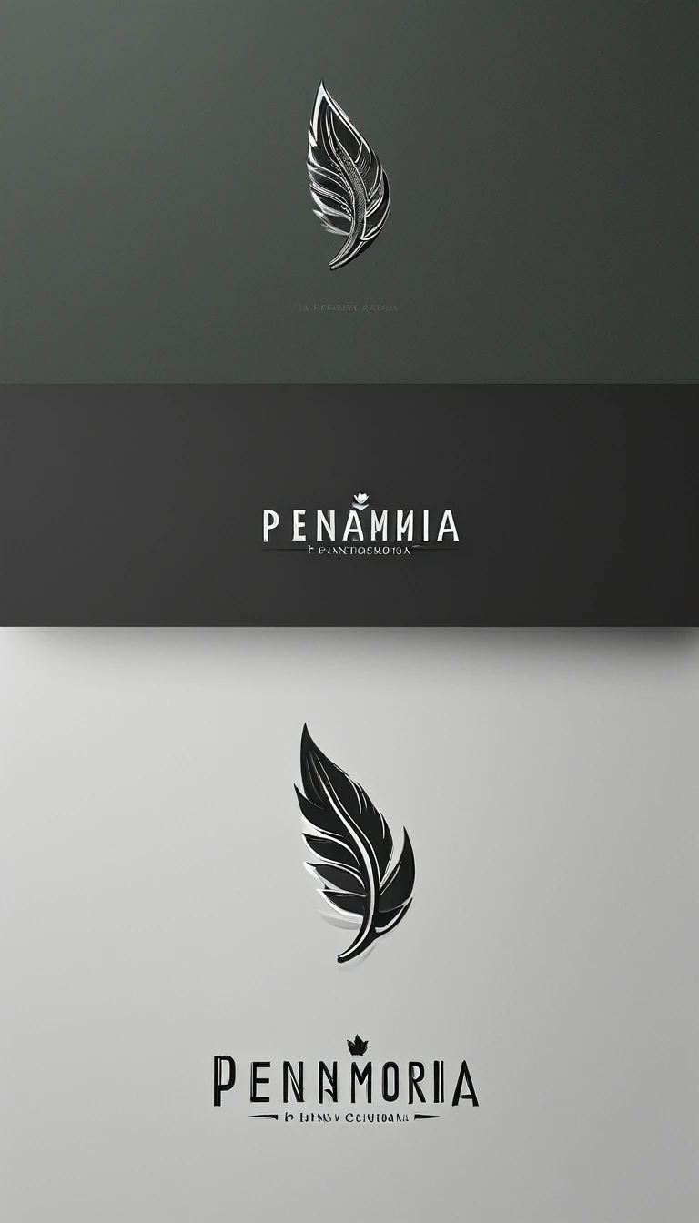 A minimal, modern, simple, cinematic logo design for the brand “Penamemoria". Create a modern, minimalistic, high-quality, logo of a boy-feather