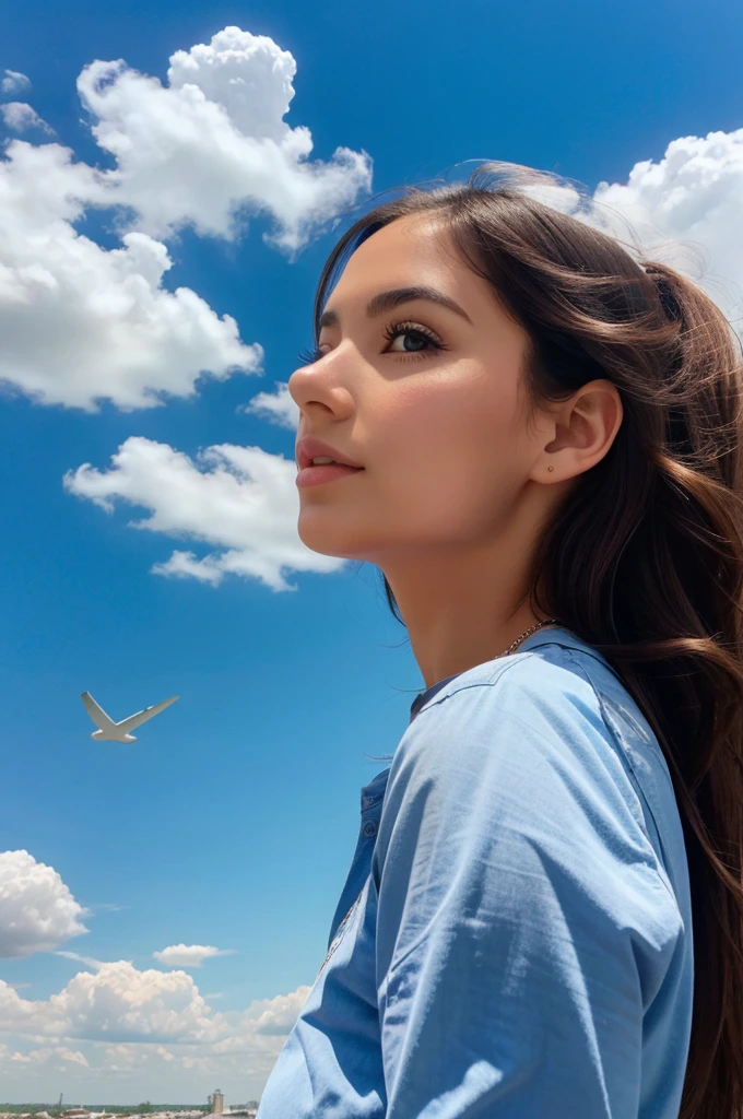 A beautifull girl who looks in the sky