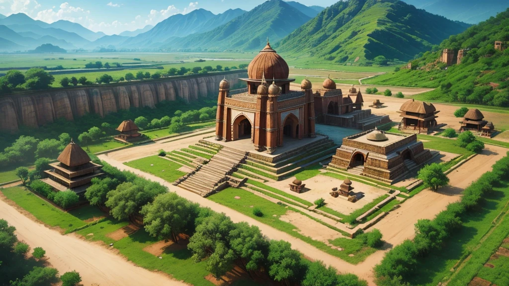 Beautiful scenery of ancient Indian village. Aerial view, Photorealistic photos, High definition.