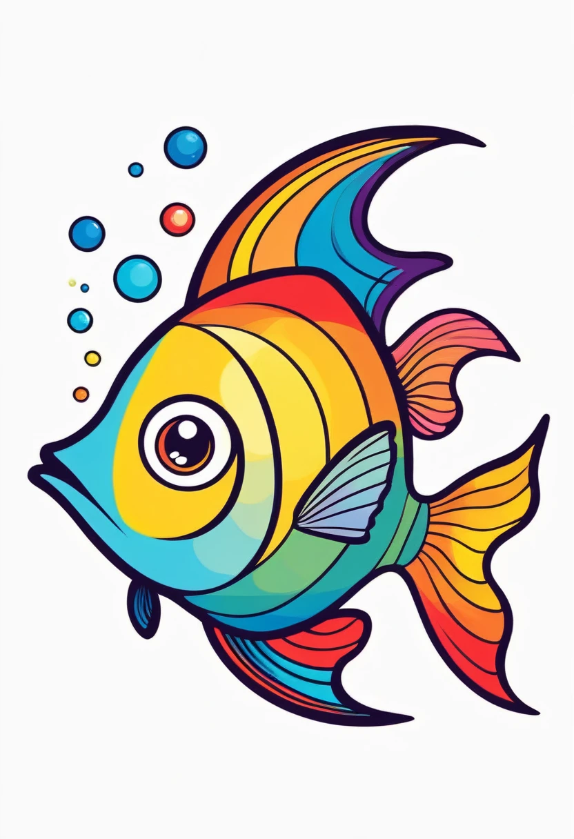 happy multicolored fish, Abstract Art Style for Kids, Contour, vector, fundo branco vectorizado