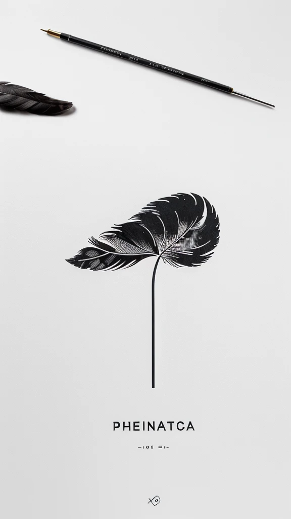 A minimal, modern, simple, cinematic logo design for the brand “Penamemoria". Create a modern, minimalistic, high-quality, logo of a feather that convey a sense of memories and dreams