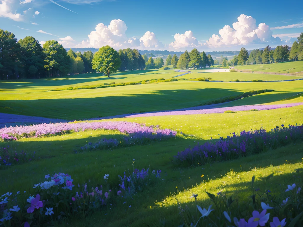 Luminescence, Endless meadows in heaven、Clear、Fresh green、early summer、very real、like photo、Best Quality, hight resolution, 8k, masutepiece