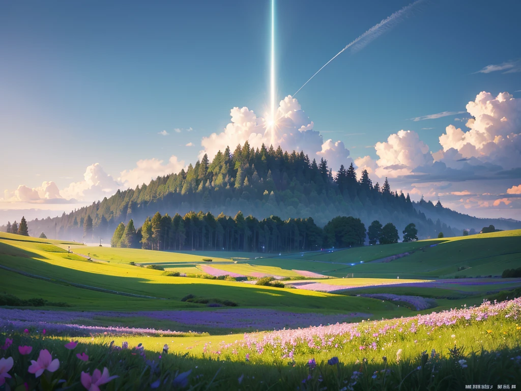 Luminescence, Endless meadows in heaven、Clear、Fresh green、early summer、very real、like photo、Best Quality, hight resolution, 8k, masutepiece