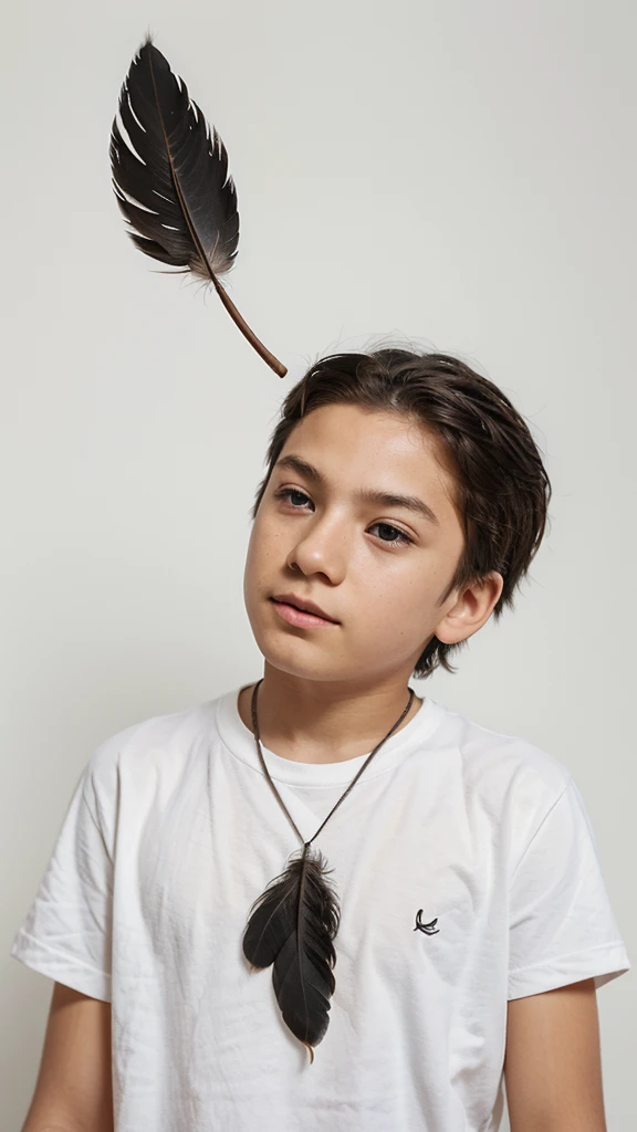 Create a minimal, modern, simple, inspirational, memorable, dream like logo design of a boy and a feather for the brand “Penamemoria".
