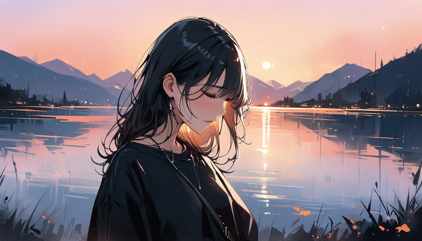 (Masterpiece, Highest quality:1.2), 1 woman, alone,evening