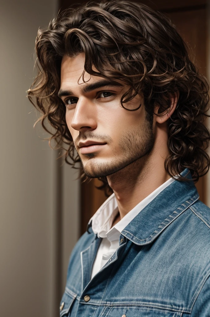 a realistic selfie of a handsome boy with defined jaw and wavy hair