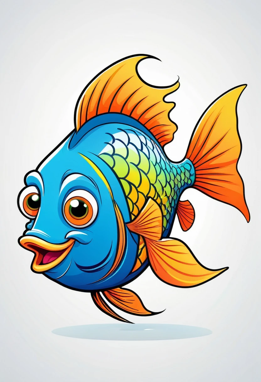happy colorful fish, cartoon style, Contour, vector, White background