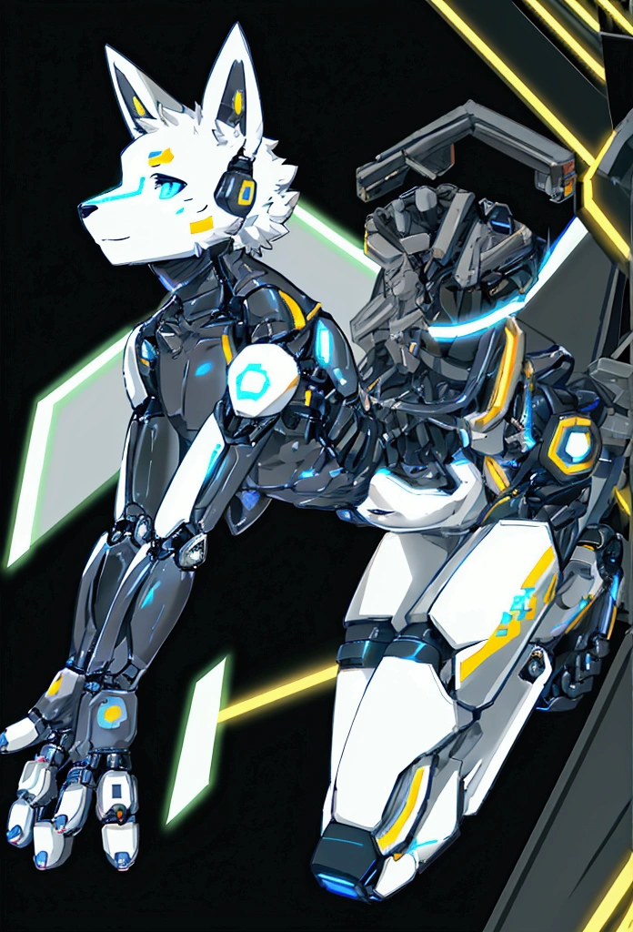 Anthropomorphic mechanical dog，Pixel Face，Limbs and torso of the robot dog，Mechanical dog ears