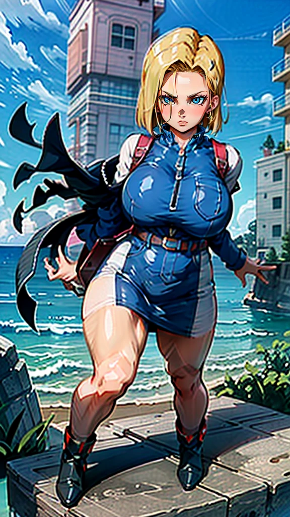 supergirl, pureerosface_v1, sticker of a girl from dc comic, full body, Kim Jung gi, , (gigantic breasts breasts 1.6),soul, digital illustration, comic style, cyberpunk, perfect anatomy, centered, approaching perfection, dynamic, highly detailed, watercolor painting, artstation, concept art, smooth, sharp focus, illustration, art by Carne Griffiths and Wadim Kashin ,, (masterpiece, best quality, ultra-detailed, best shadow),, In the style of Neon Genesis Evangelion, you find yourself standing on a desolate, post - apocalyptic wasteland, as the distant ruins of a massive city loom on the horizon. The sky is filled with ominous clouds, as a massive creature towers in the distance, huge breast, gigantic , titsnipples, curvy, thicc