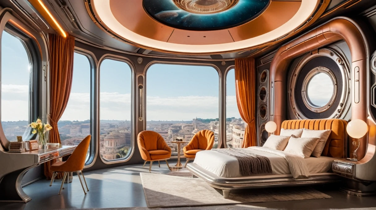 (Space Rome Classic SF Style:1.3) Landscape Photography (Futuristic high tech bedroom:1.1), afternoon, sunny.
(Intricate and sharp details:1.5), Ultra-high resolution, Vibrant colors