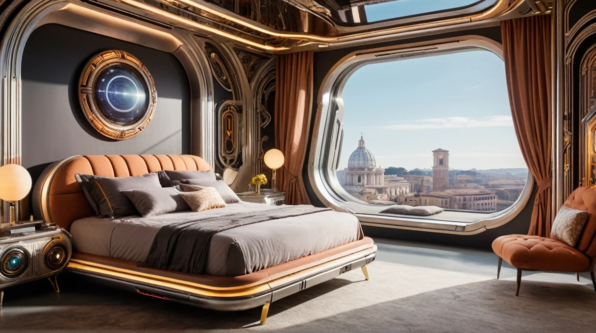 (Space Rome Classic SF Style:1.3) Landscape Photography (Futuristic high tech bedroom:1.1), afternoon, sunny.
(Intricate and sharp details:1.5), Ultra-high resolution, Vibrant colors