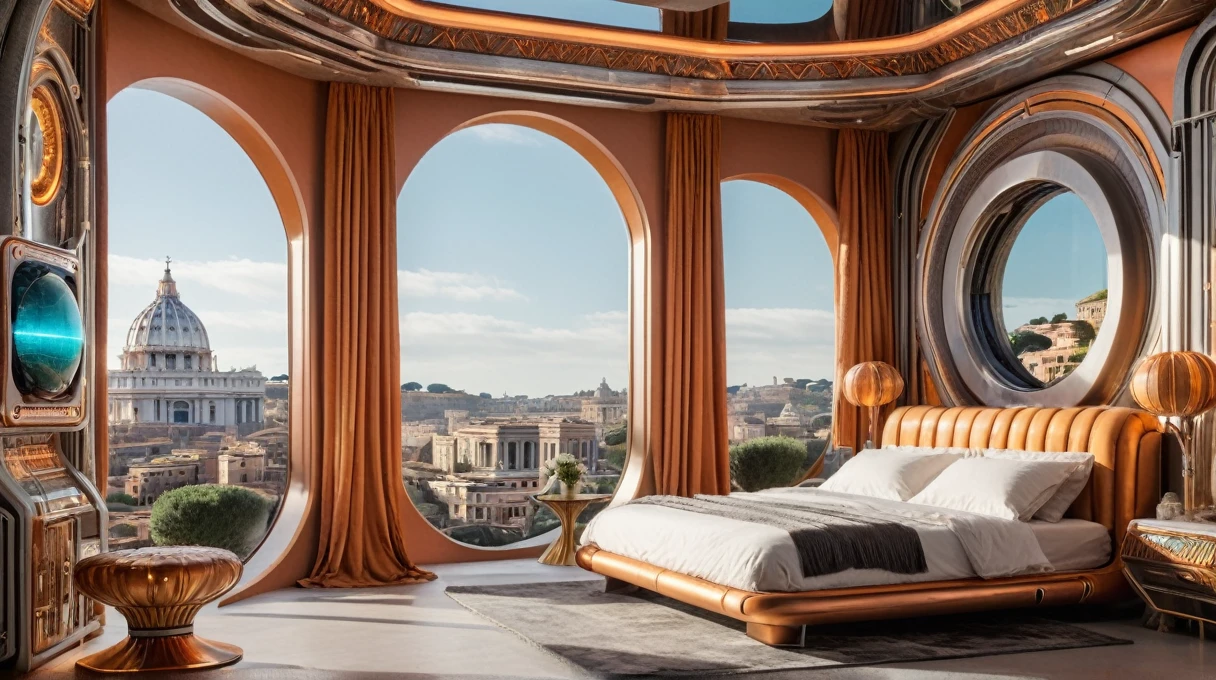 (Space Rome Classic SF Style:1.3) Landscape Photography (Futuristic high tech bedroom:1.1), afternoon, sunny.
(Intricate and sharp details:1.5), Ultra-high resolution, Vibrant colors