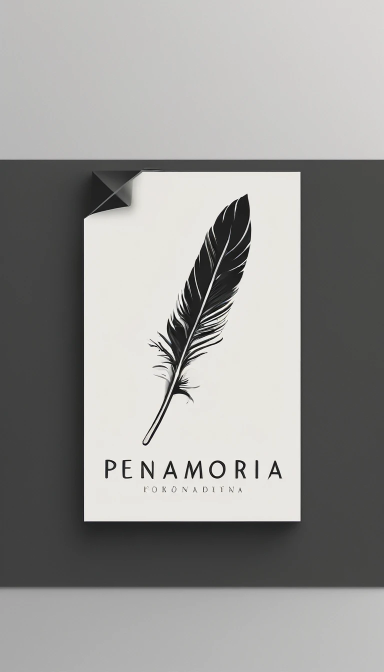 A minimal, modern, simple, cinematic logo design for the brand “Penamemoria". Create a modern, minimalistic, high-quality, masterpiece, fantastic, poetic feather that symbolizes dreams and stories.
