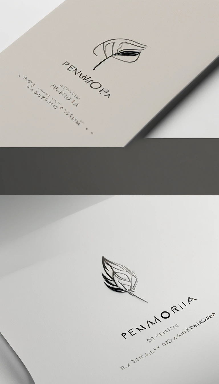 A minimal, modern, simple, cinematic logo design for the brand “Penamemoria". Create a modern, minimalistic, high-quality, masterpiece, fantastic, poetic feather that symbolizes dreams and stories.