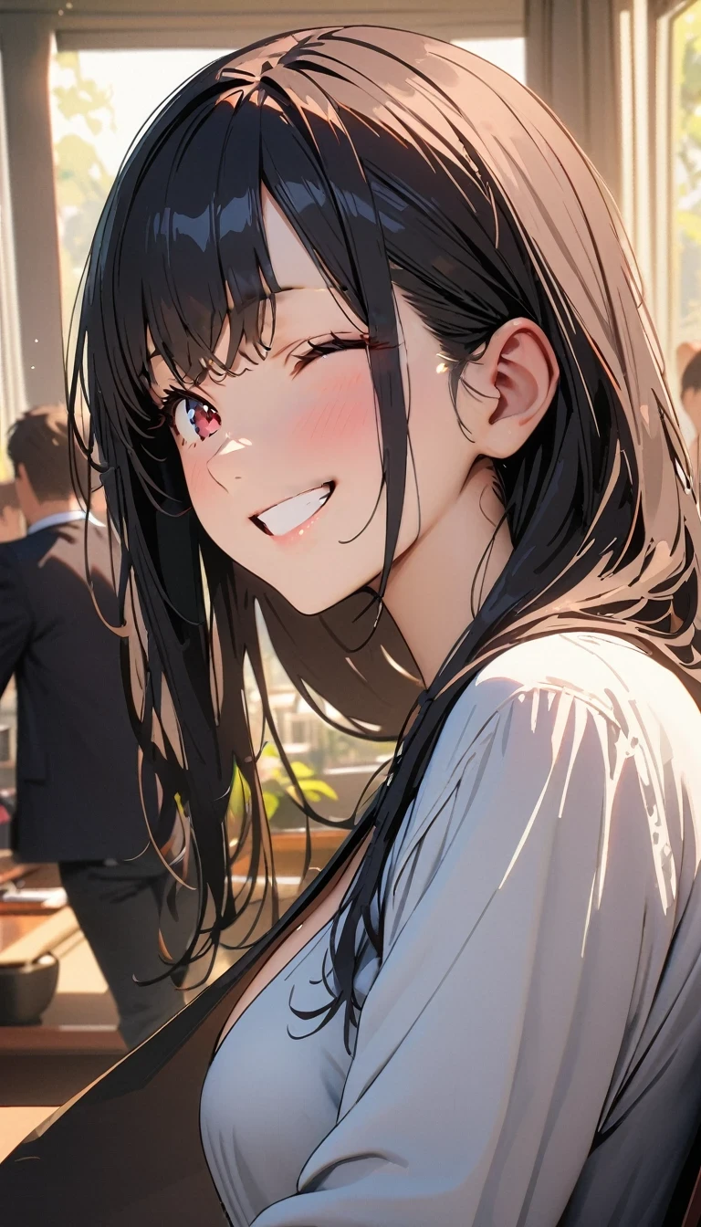 Smiling with eyes closed,looks fun