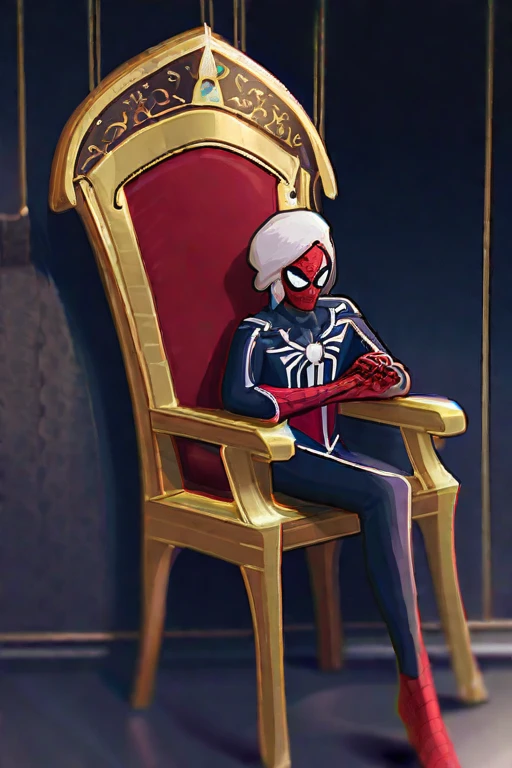 ((Лучшее качество)), ((шедевр)), (подробный), Draw spider-man sitting on a throne