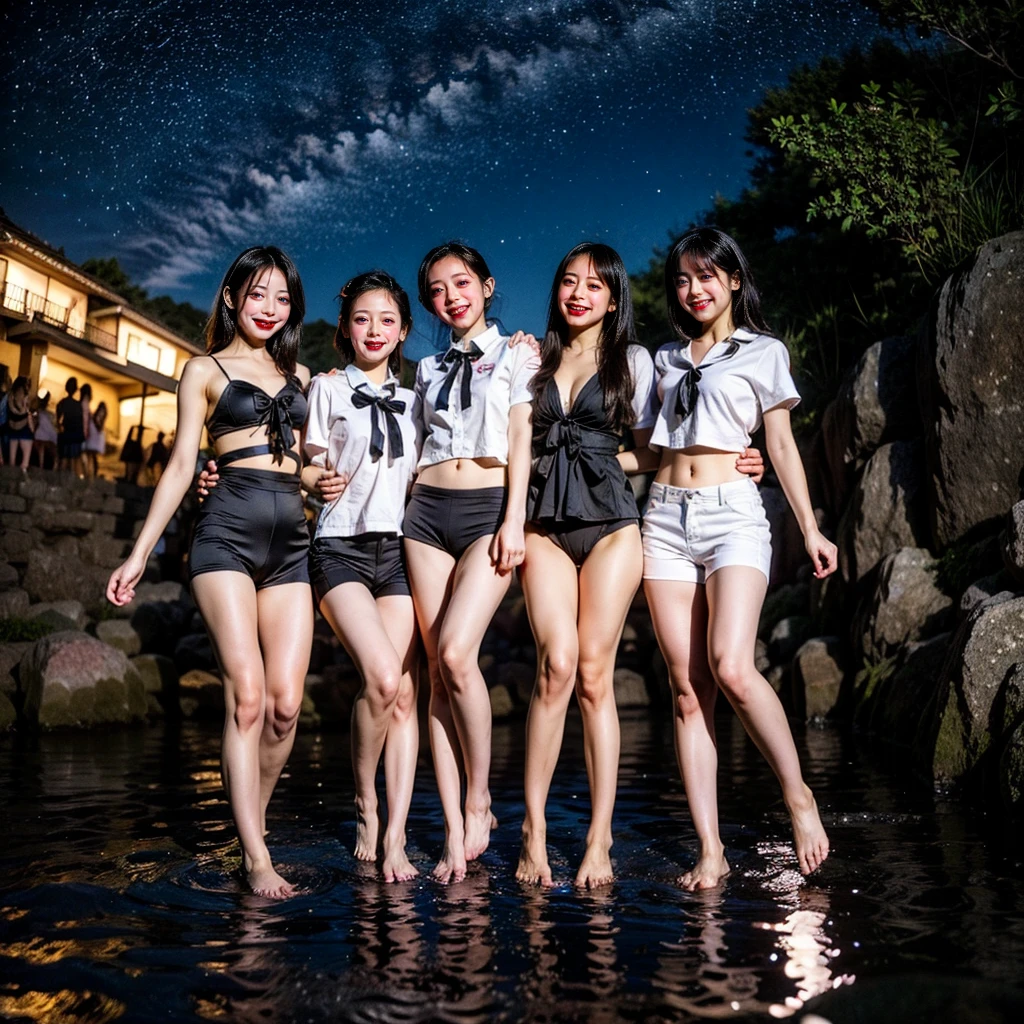 Masterpiece of ProfessionalPhoto ((ExtremelyDetailed (12 PICHIPICHI KAWAII Girls Floating in The Air in a row:1.37) in WHITE at Dusk Enoshima Beach)), {(Standing Full Body:1.2)|(from below:1.2)|Detailed KAWAII face}, Different types of hair colors, {(skinny(school swimwear))|(SchoolUniform)with Skinny AthleticShorts}, {(Corrected Childish hand)|Hidden hand|Different types of breasts|(Clearly Visible the shape of Butt)}, Joyful Expressions LifeLike Rendering, Detailed clothing texture, PerfectLighting, (Dazzling Horizon Visible through ThighGap), (Starry IridescentParticles:1.22) ColorfulClouds
