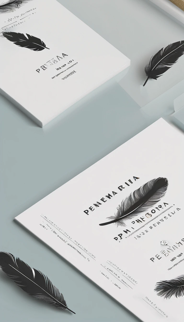 Create a minimal, modern, simple, inspirational, memorable, dream like logo design of a boy and a feather for the brand “Penamemoria".