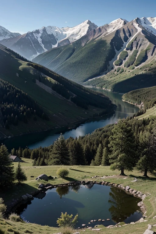 landscape: Mountains, lake, plains