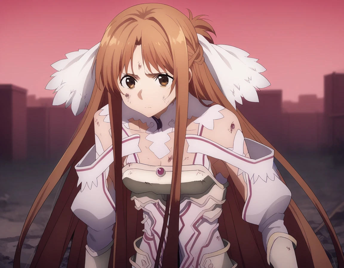 score_9, score_8_superior, score_7_superior, sauce_anime,
asunayuuki, As Yuuki, Long Hair, bangs, Brown Hair, Brown eyes, very Long Hair, Braiding,
dress, Exposing shoulders, Removable sleeves, white dress, armor, Exposing breasts, white armor,
Outdoor, wasteland, I had already finished, Sad face,
alone, View your viewers, Being raped
