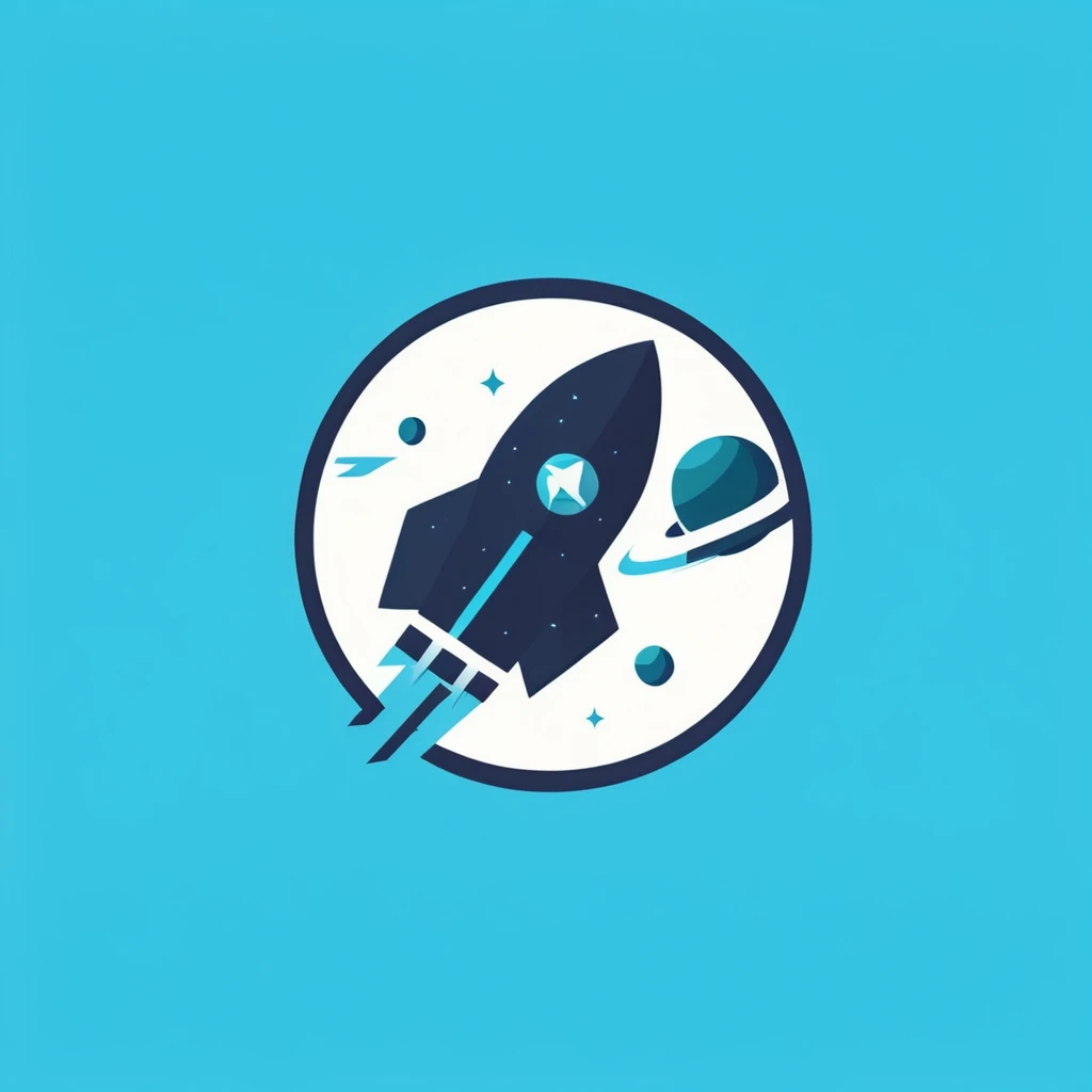 a sleek and modern logo for a space travel company, a rocket launch, blue and teal color scheme, red and blue text reading "RDKJ", cinematic lighting, highly detailed, 8k, photorealistic, intricate design, dynamic composition, futuristic, abstract geometric elements, minimalist style, glossy metallic textures, glowing neon accents, dramatic shadows and highlights, cinematic depth of field, volumetric lighting, crystal clear details, seamless blending of elements, professional 3D rendering