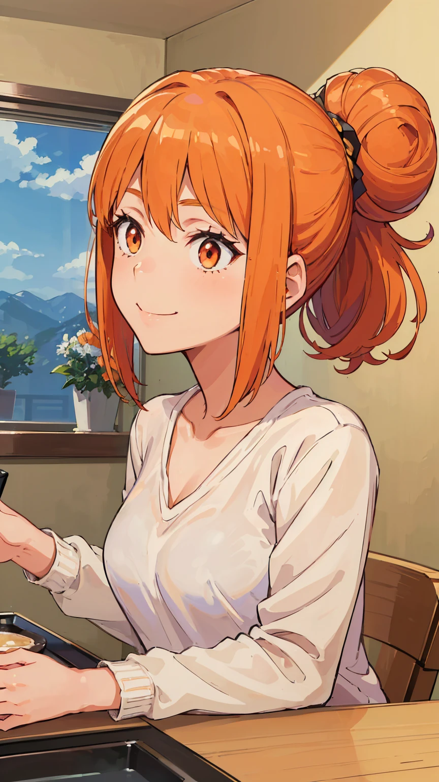 (Highest quality, 8k, masterpiece :1.3),Mrs. Yuigahama,ガハMom, As I expected, my youth romantic comedy is wrong。, One woman,Bun Hair,30 years old,Mom,Orange Hair,nsfw,Bewitching Smile,