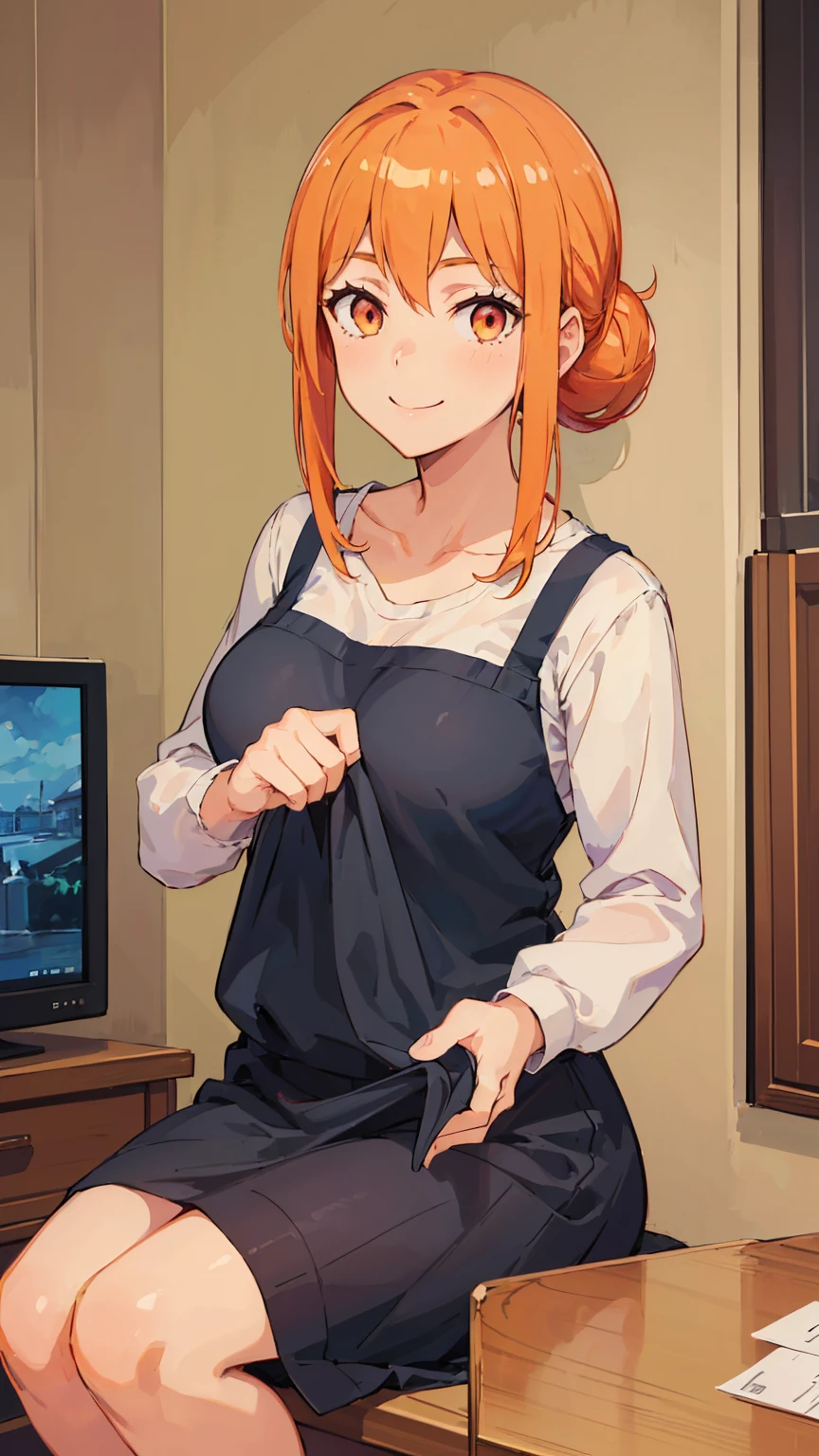 (Highest quality, 8k, masterpiece :1.3),Mrs. Yuigahama,ガハMom, As I expected, my youth romantic comedy is wrong。, One woman,Bun Hair,30 years old,Mom,Orange Hair,nsfw,Bewitching Smile,