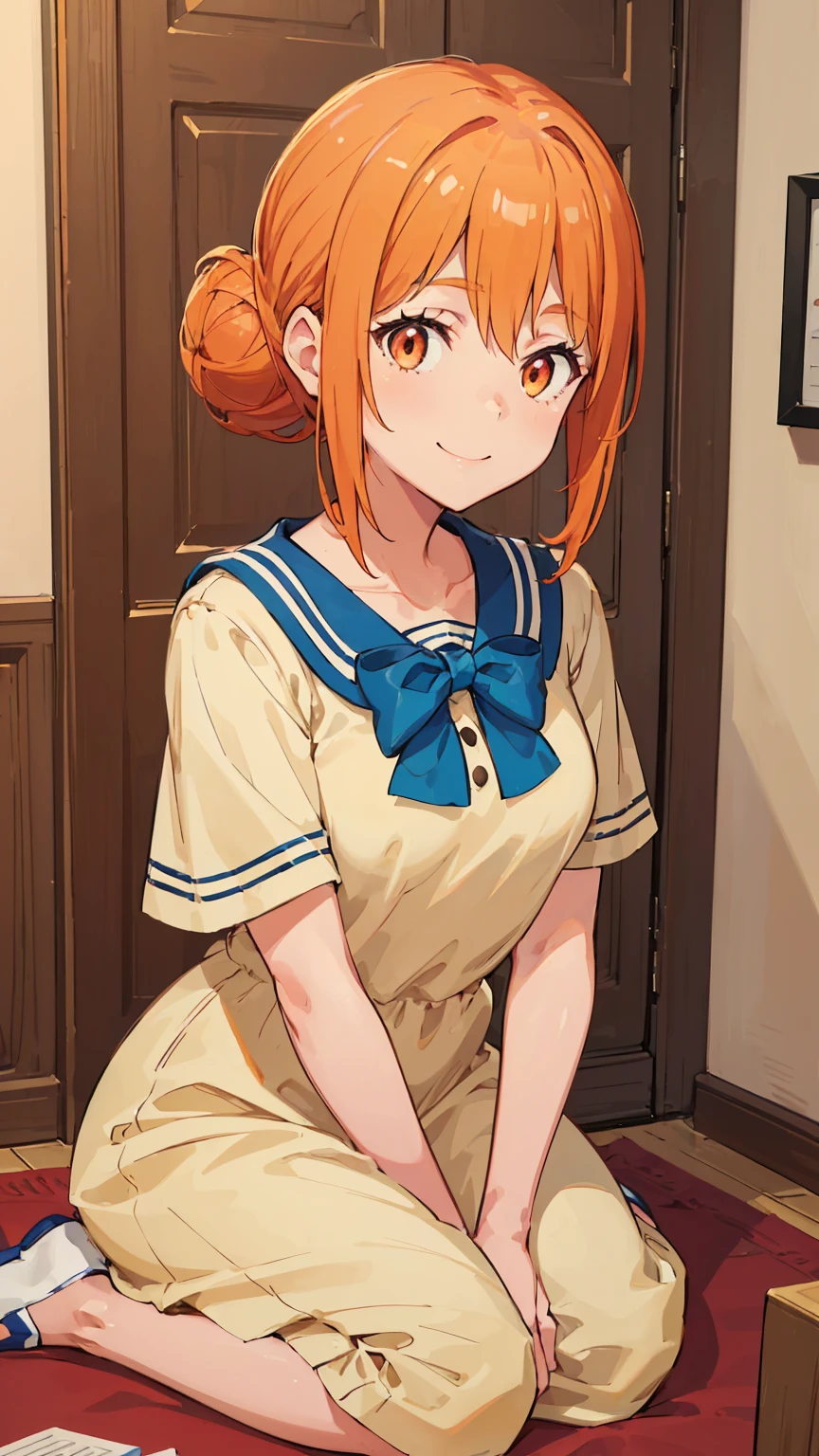 (Highest quality, 8k, masterpiece :1.3),Mrs. Yuigahama,ガハMom, As I expected, my youth romantic comedy is wrong。, One woman,Bun Hair,30 years old,Mom,Orange Hair,nsfw,Bewitching Smile,