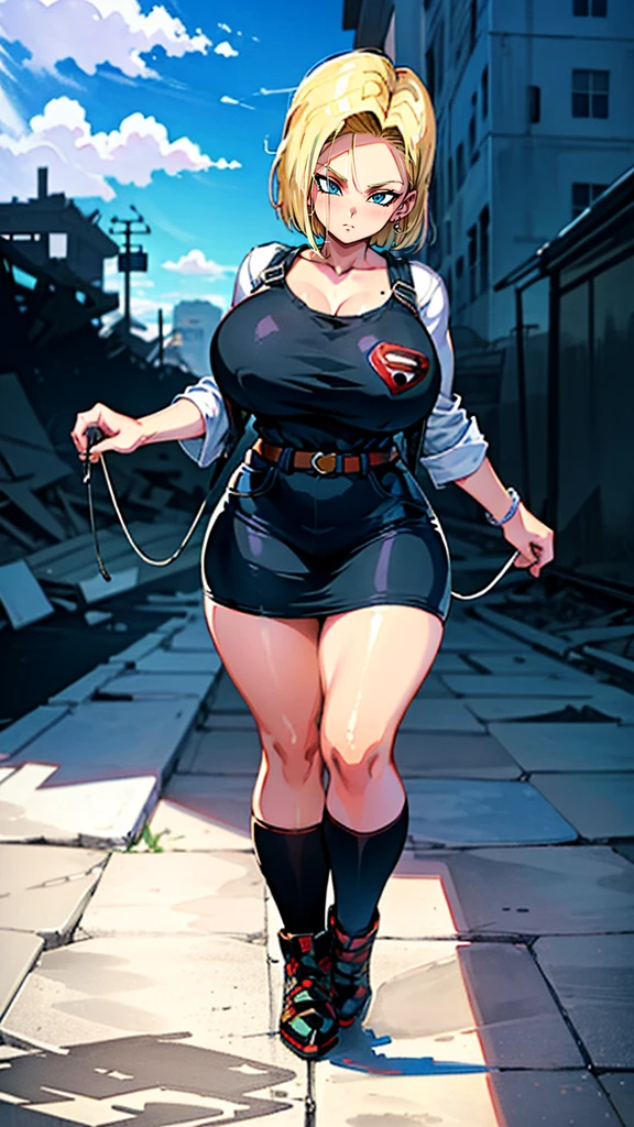 supergirl, pureerosface_v1, sticker of a girl from dc comic, full body, Kim Jung gi, , (gigantic breasts breasts 1.6),soul, digital illustration, comic style, cyberpunk, perfect anatomy, centered, approaching perfection, dynamic, highly detailed, watercolor painting, artstation, concept art, smooth, sharp focus, illustration, art by Carne Griffiths and Wadim Kashin ,, (masterpiece, best quality, ultra-detailed, best shadow),, In the style of Neon Genesis Evangelion, you find yourself standing on a desolate, post - apocalyptic wasteland, as the distant ruins of a massive city loom on the horizon. The sky is filled with ominous clouds, as a massive creature towers in the distance, huge breast, gigantic , titsnipples, curvy, thicc
