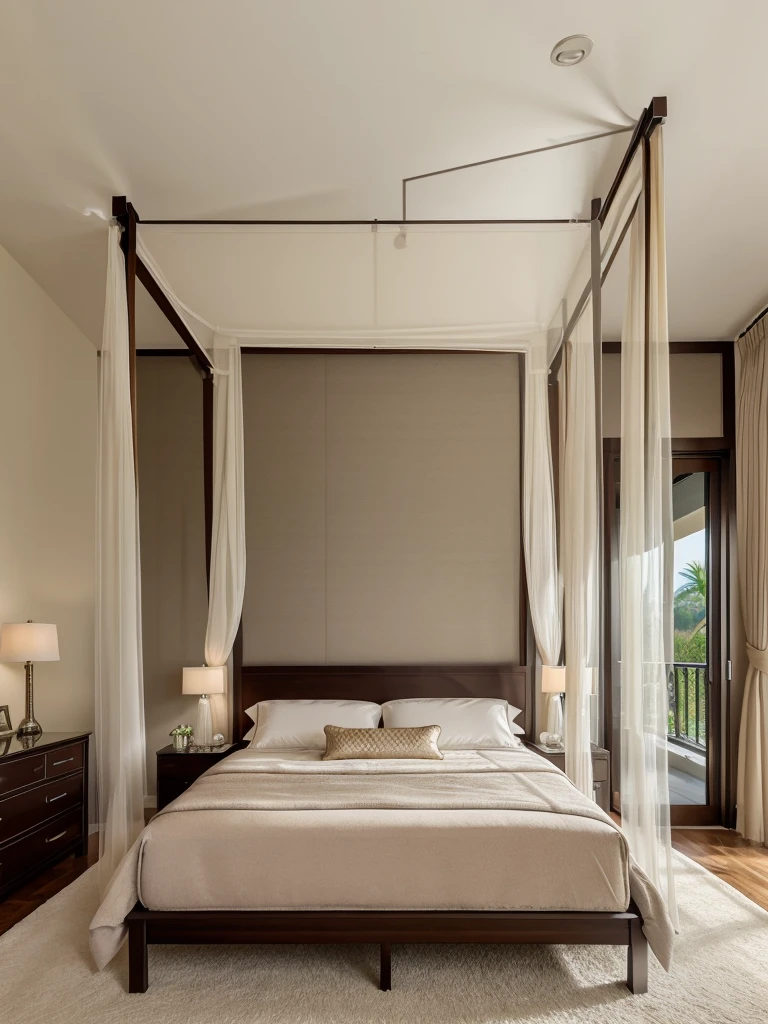 ((best quality, exceptional visual quality)), ((better skin texture, premium material))
Luxury bedroom of a villa, canopy bed, sliding glass door, balcony, big bed, huge room