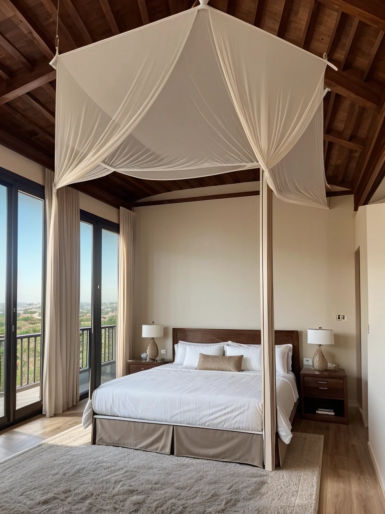 ((best quality, exceptional visual quality)), ((better skin texture, premium material))

Luxury bedroom of a villa, canopy bed, sliding glass door, balcony, big bed, huge room